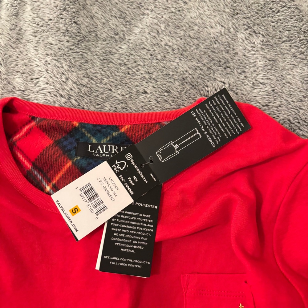 Lauren Ralph Lauren Women S Monogram Logo Pocket Long Sleeve Pajama Top 19612 - Picture 9 of 16